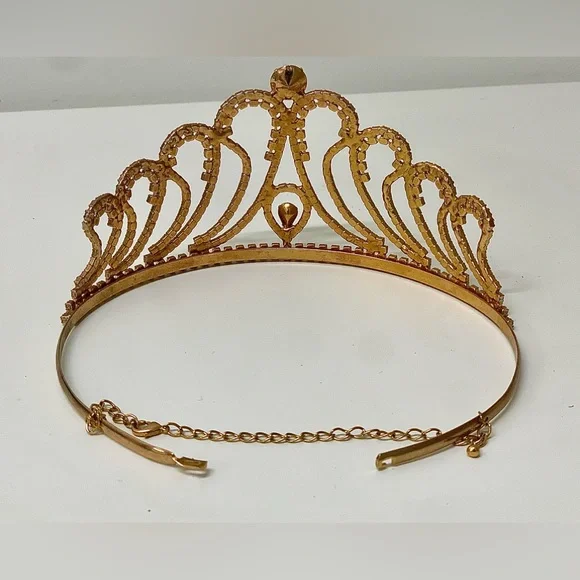 Mid Century Vintage Gold Tone Faux Diamond Jeweled Crown Tiara